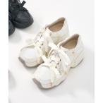 ショッピングダブル スニーカー ビジュー付き ダブルリボン厚底スニーカー レディース