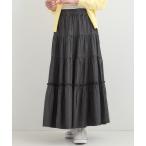 デニムスカート 「ライトオンスデニム/S-LL」女性らしさをプラスする ティアードデニムロングスカート