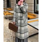 ショッピングダッフル ダッフルコート コート トグルボタンロングコートチェック柄コート レディース