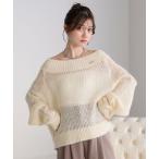 ニット セーター シアーオフショルダーニットトップス レディース