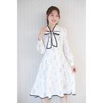 ショッピングフラワー ワンピース 配色ライン入りボウタイリボン付きフラワープリントワンピース