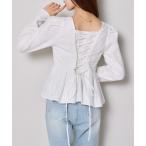 ブラウス シャツ バックレースアップペプラムトップス レディース