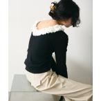 tシャツ カップ付フリルオープンリブトップス レディース