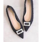 パンプス ビジューバックル　フラットパンプス