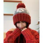 ニット帽 ニットキャップ ノルディックボンボンニットキャップ レディース