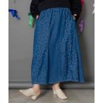 デニムスカート 153753：花柄ジャガードor配色波模様デニムスカート