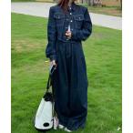 セットアップ 上下2点セット　デニムジャケット/デニムワイドパンツ セットアップ レディース
