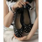 ショッピングスタッズ パンプス 「柔らかい・クッション入り」2WAYスタッズアンクルストラップフラットパンプス JA4000