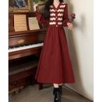 ワンピース Vネックニットパッチワークコーデュロイワンピース