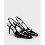 パンプス メタリックバー ポインテッドスリングバックスティレット