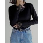 ショッピングリエディ tシャツ リブカットソーレーススリーブレイヤード風トップス レディース