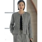 ジャケット ノーカラージャケット 「大きいサイズ有」モノトーンツイードノーカラーぺプラムジャケット レディース