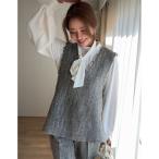 ベスト ジレ 「大きいサイズ有」モノトーンツイードVネックベスト レディース