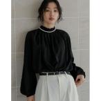 ブラウス シャツ 襟タックスタンドカラーブラウス レディース