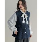 ダウンベスト ベスト ファンシーツイードぺプラムベスト レディース