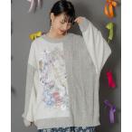 tシャツ 553288：童話風プリント異素材切替プルオーバー レディース