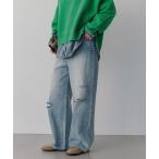 ジーンズ デニム デニムパンツ ダメージワイドデニム レディース