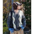 ショッピングアーガイル ニット セーター 「CITEN」アーガイルシャギーニット レディース