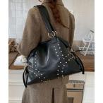 ショルダーバッグ バッグ WEGO/フェイクレザースタッズボストンショルダーバッグ レディース