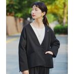 ショッピング楽 ジャケット ノーカラージャケット 「WEB限定」楽ストレッチボタンジャケット「プラスサイズあり」「オケージョン2026SS」 レディース