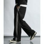  широкий брюки слаксы [WEB ограничение item ]SIDE LINE EASY WIDE SLACKS: боковой линия легкий Buggy слаксы брюки багги мужской 