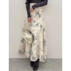 スカート 花柄バックレースアップフレアスカート