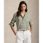 ショッピングリネン ブラウス シャツ クラシック フィット ストライプド コットンリネン シャツ レディース