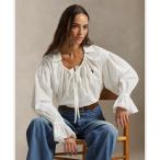 ブラウス シャツ タイネック コットン ポプリン トップス レディース