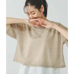 「GLOBAL WORK」 半袖カットソー LARGE ベージュ×ブラック レディース