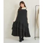 ワンピース 「大きいサイズ」3段アシメフリルティアードキャミワンピ ース