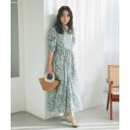 ワンピース 「春気分先取り」小花プリントギャザースリーブワンピース