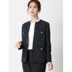 ジャケット ノーカラージャケット フリンジジャケット ノーカラー ハンドウォッシュ ツイード 織柄 レディース