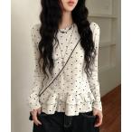 tシャツ ソフトタッチドットフリルトップス レディース