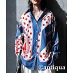 ブラウス シャツ アート柄 ドット切替 シャツ レディース