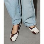 ショッピング毛皮 シューズ GRISEレザースクエアプリーツフラット レディース