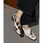 シューズ GRISEレザースクエアクロスシームアンクルフラット レディース