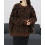 ショッピングレオパード ニット セーター 起毛加工レオパードニットプルオーバー レディース