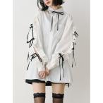 ブラウス シャツ ショルダーフリルリボンタイBIGシャツ レディース