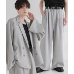  выставить [ выставить 2 позиций комплект ] Roo z Silhouette двойной tailored jacket + широкий легкий слаксы мужской женский 