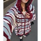 ショッピングボーダー パーカー アソートボーダーダブルジップニットパーカー レディース