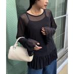 tシャツ 「レイヤードにおすすめ」フロッキードットチュールフリルトップス レディース