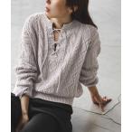ショッピング柄 ニット セーター 2way地柄 レースアッププルオーバー レディース