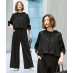 セットアップ ストレッチ ｜ ケープ リボン ラップワイドパンツ セットアップ ｜ オフィスカジュアル・セレモニースーツ・フォーマルスーツ・ママスーツ