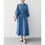 シャツワンピース SHIPS any:「手洗い可能」シアー デニム ポケット ロング シャツ ワンピース