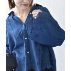 ブラウス シャツ SHIPS any:「手洗い可能」シアー デニム フラワー エンブロ タック シャツ レディース