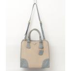 ショッピングプラダ 「PRADA」 オーストリッチ キャンバス 三角ロゴ 2WAYバッグ - ベージュ レディース
