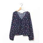 「Hollister」 花柄長袖ブラウス S ブルー レディース