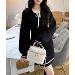 ショッピングリボン ワンピース ケーブル配色リボンフーディーミニワンピース