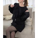 ショッピングリボン ニット セーター 異素材リボンラメニットカーデトップス レディース