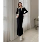 ワンピース 配色スキッパーニットワンピース